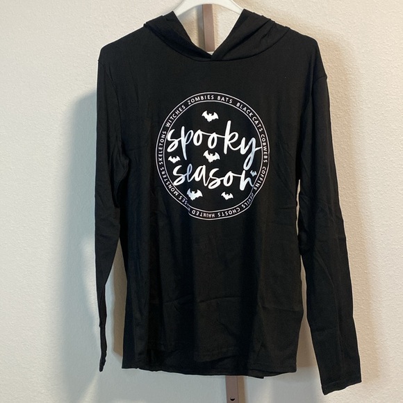 Spooky Season Black Graphic Print Long Sleeve Shirt with Hood - Picture 4 of 8
